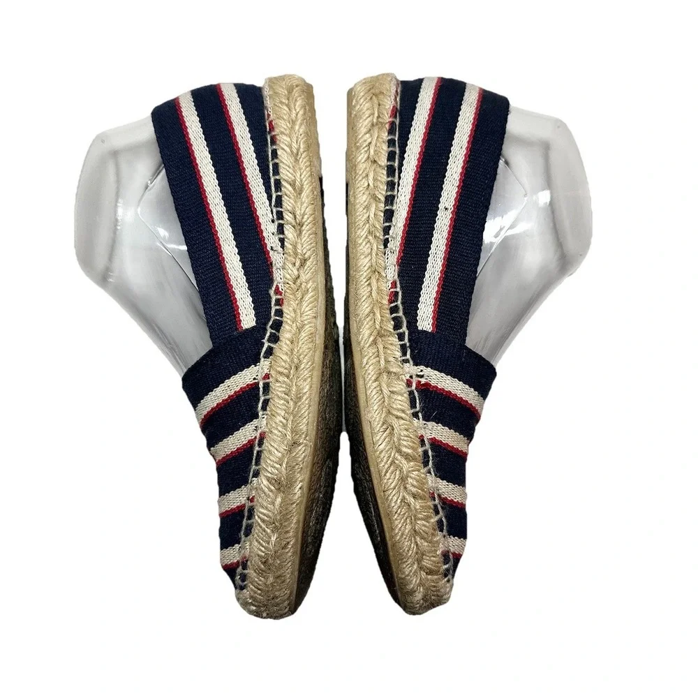Tory Burch Womens SIZE 6 Striped Canvas Espadrilles Slip On Shoes Blue Red Beige
